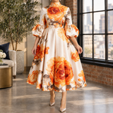 Violet Floral Midi Dress - Orange Floral