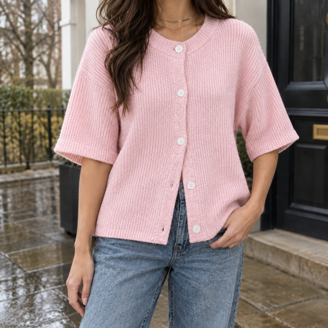 Eugenie Ribbed Cardigan - Pink