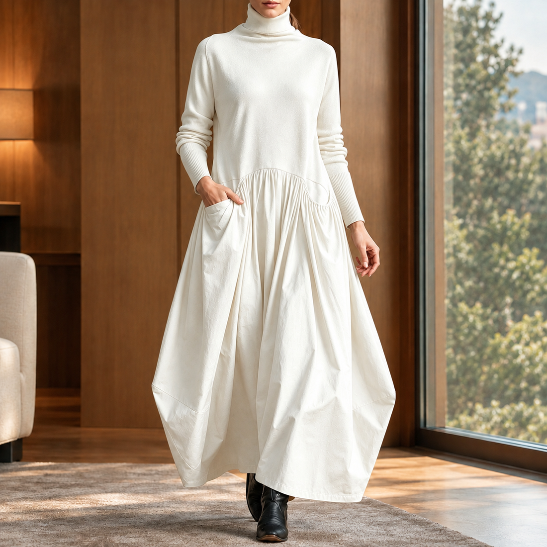 Blanche Balloon Maxi Dress - White