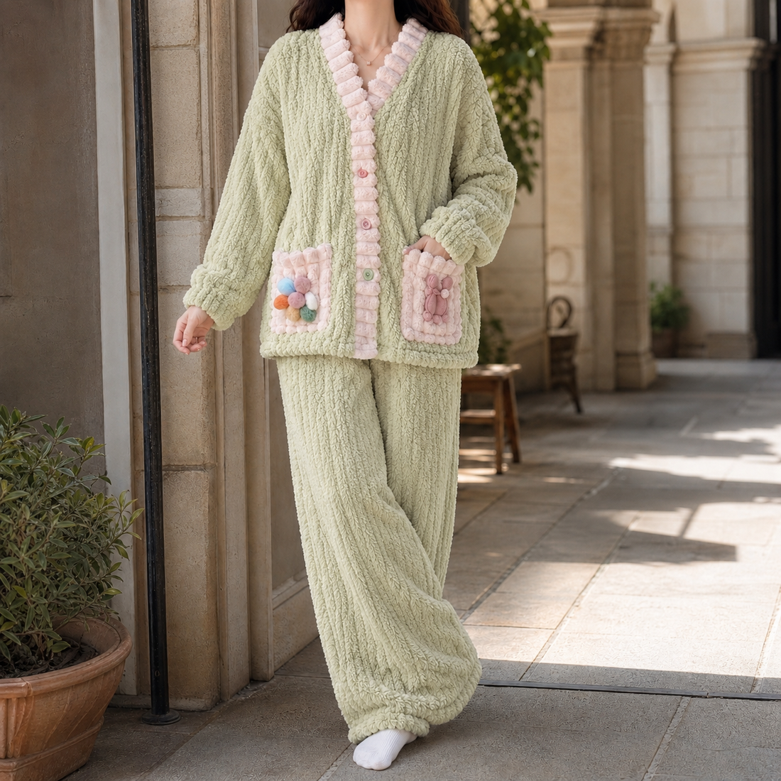 Daphne Plush Pajama Set - Green