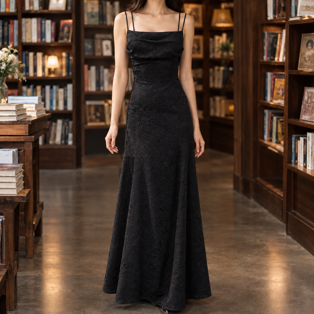 Arletta Jacquard Maxi Dress - Black