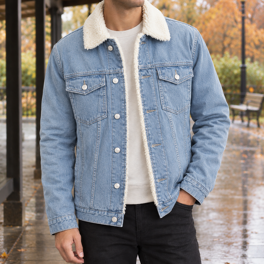 Otis Fleece-Lined Jacket - Light Blue Lamb