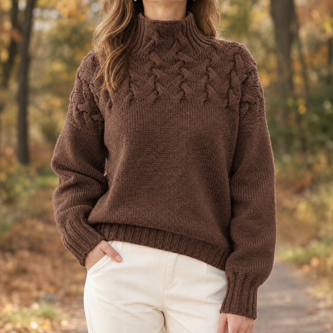 Aubrey Cable Knit Sweater - Chocolate Brown