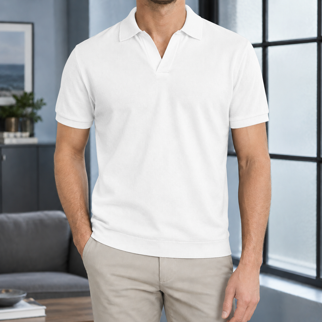 Rupert Open Collar Polo - White