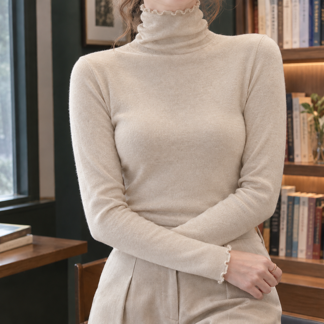 Lily Turtleneck Top - Khaki