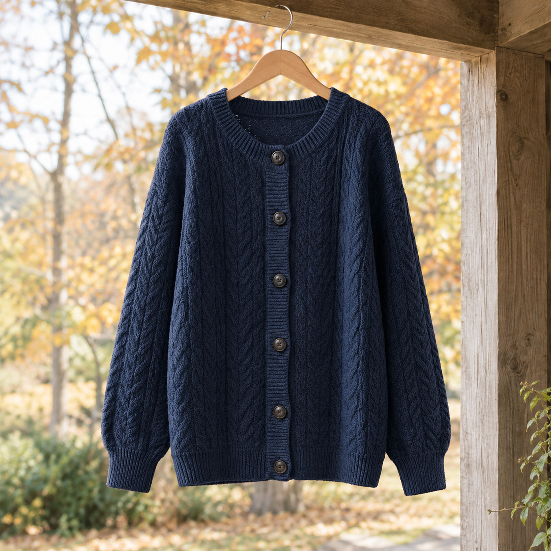 Maeve Cable Knit Cardigan - Navy Blue