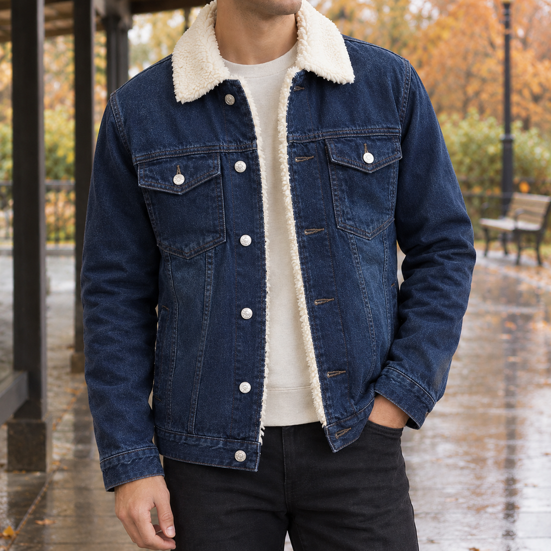 Otis Fleece-Lined Jacket - Dark Blue Lamb