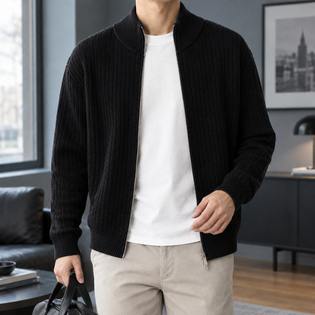 Claude Ribbed Knit Jacket - Black