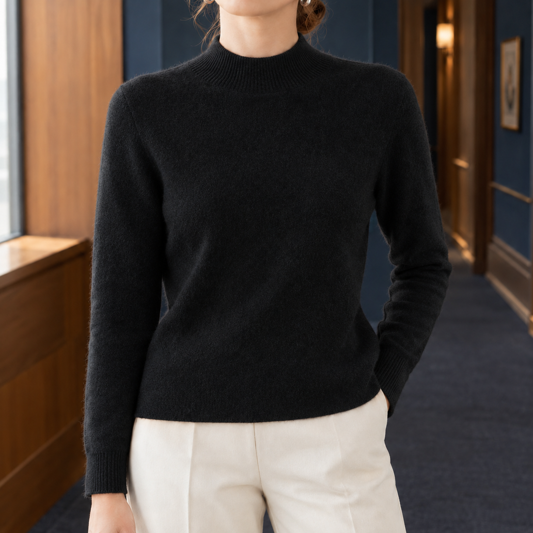 Tara Mock Neck Sweater - Black