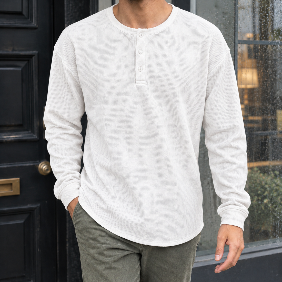 Sylvester Waffle Henley - White