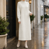 Kiera Mock Neck Dress - Beige White