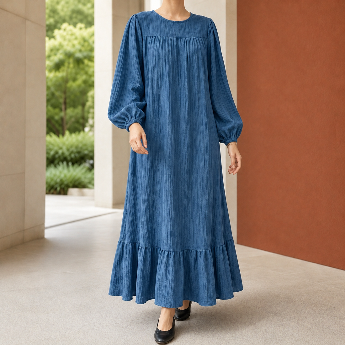 Nadine Ruffle Hem Dress - Blue