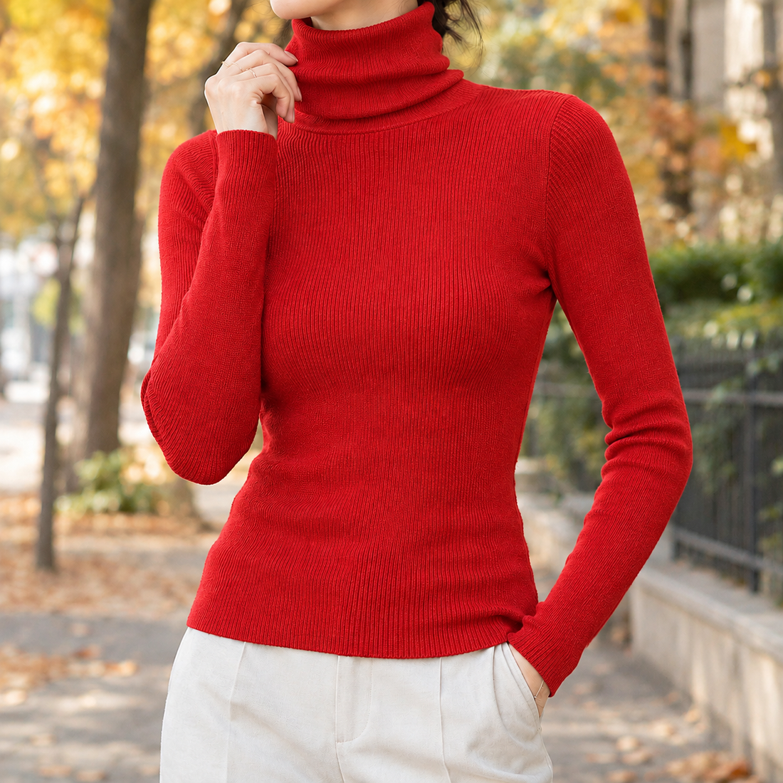 Tessa Ribbed Turtleneck - Red