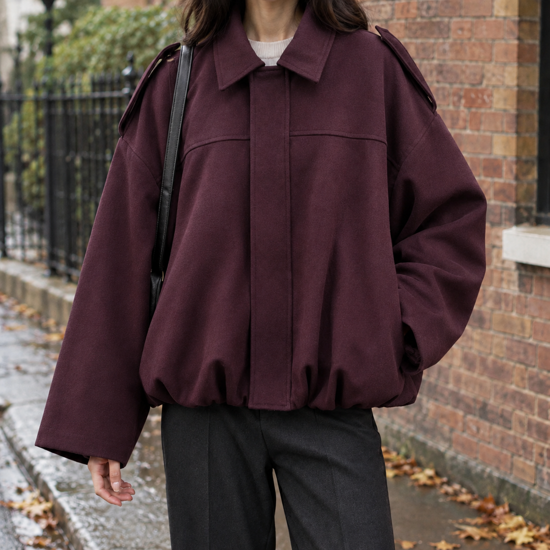 Valeria Bubble Hem Jacket - Wine Red