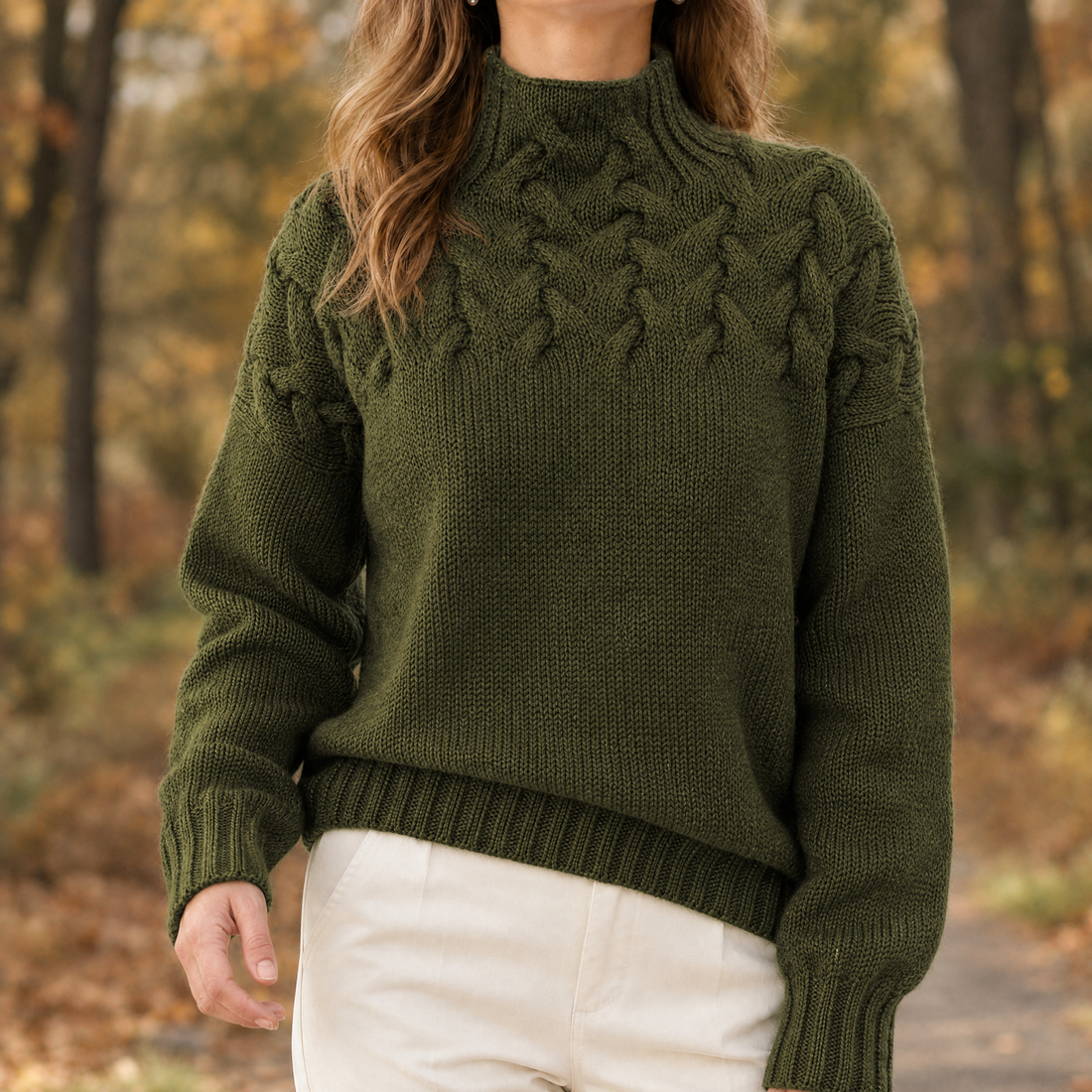 Aubrey Cable Knit Sweater - Dark Green
