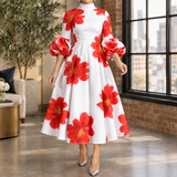 Violet Floral Midi Dress - Red White Floral