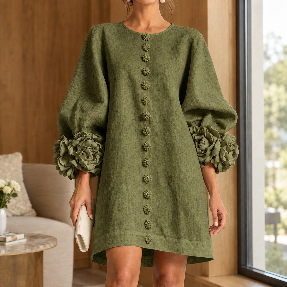 Tatiana Floral Cuff Dress - Green