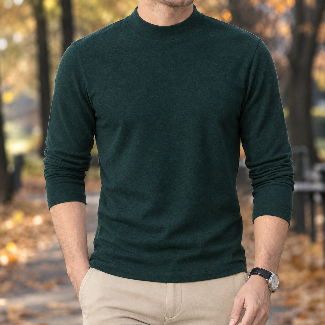 Lucian Mock Neck Top - Derong Half Turtleneck-dark Green