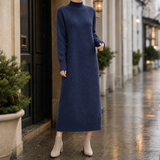 Kiera Mock Neck Dress - Navy Blue