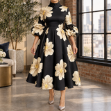 Violet Floral Midi Dress - Black Cream Floral