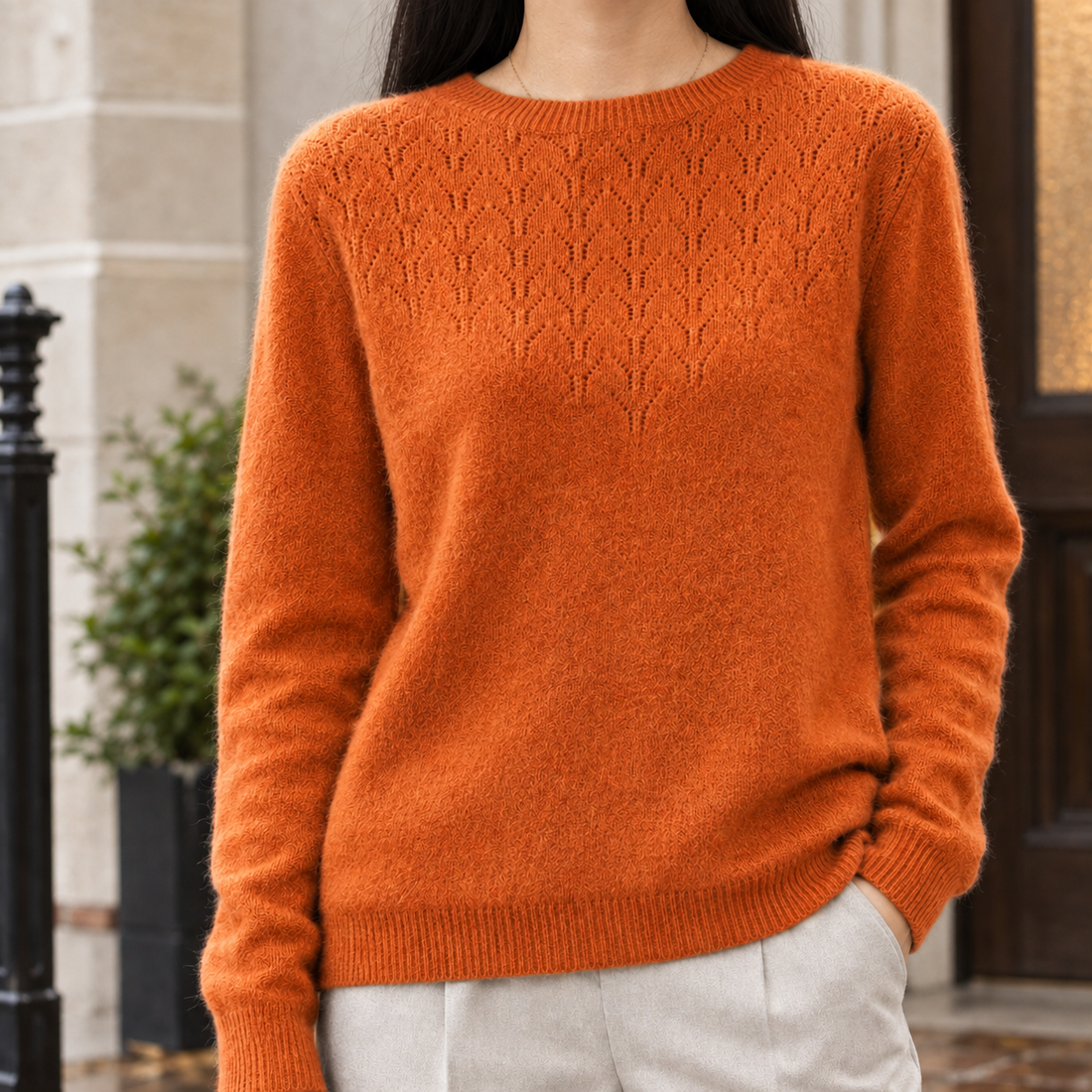 Hildegarde Pointelle Sweater - Orange