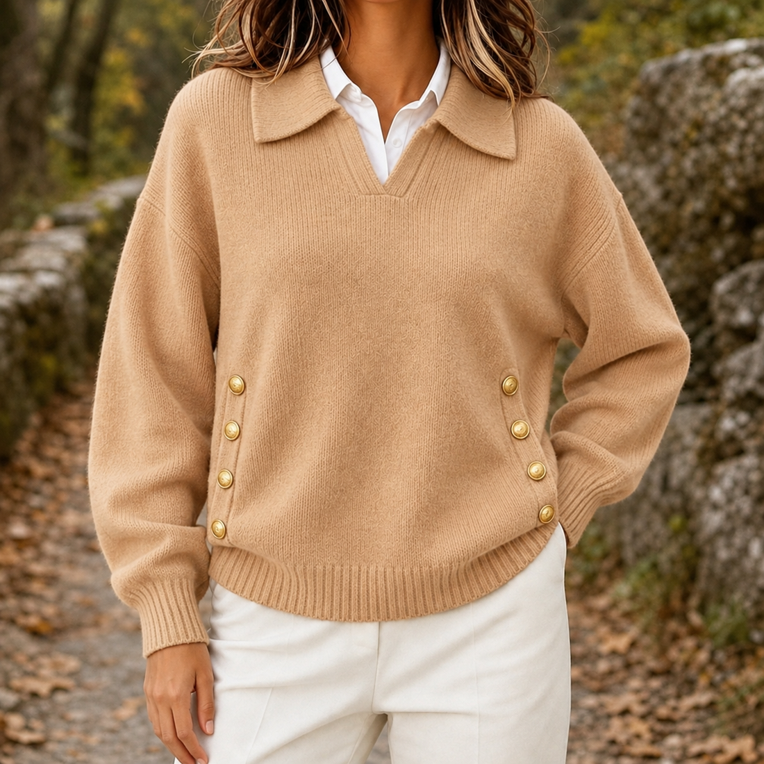 Vanessa Collared Sweater - Apricot
