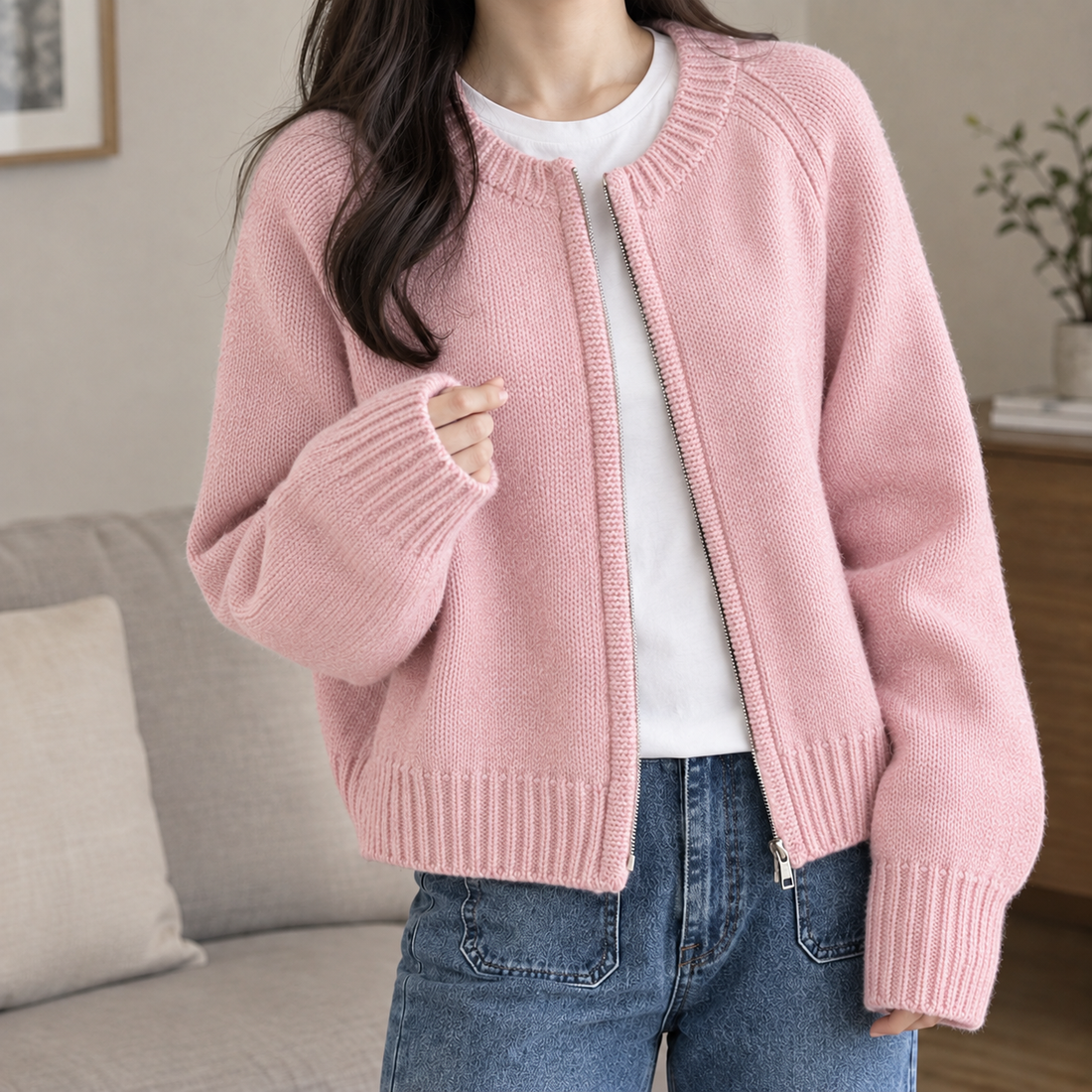 Honoria Zip Cardigan - Pink