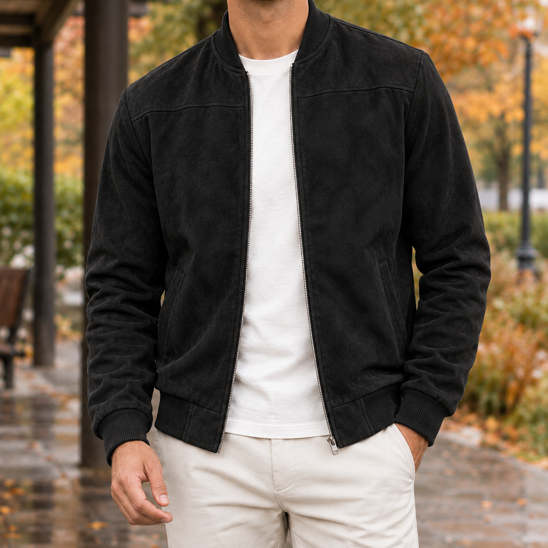 Reece Suede Bomber Jacket - Black